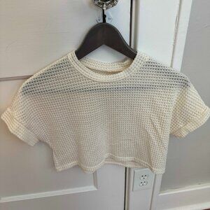 White Short Sleeve See Through Cropped Swimsuit Tops Size Small/XS